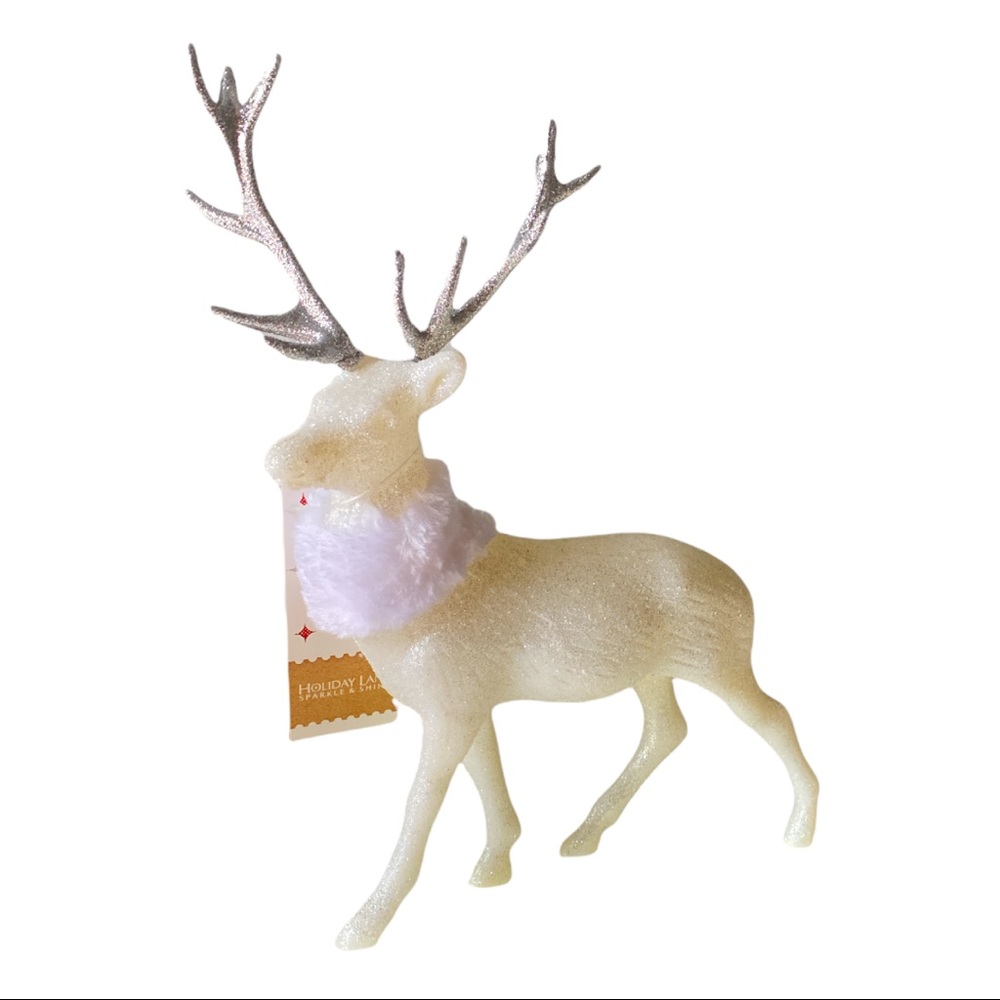 Holiday Lane Shine Bright Glitter Standing White Reindeer